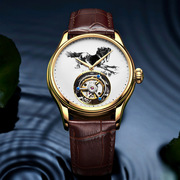 瑞士陀飞轮商务全自动机械表，皮带男士手表，品牌防水男表