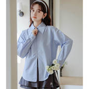 春季韩版大翻领拉链设计感气质简约泡泡袖长袖衬衫女