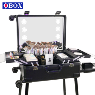 obox化妆箱专业跟妆师专用拉杆箱子化妆师，带灯镜子隐藏支架行李箱