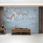 3d新中式古典玉兰花鸟电视，背景墙壁纸影视墙布，客厅卧室8d装饰壁画