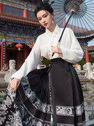 新中式高级感长袖白衬衫搭配马面裙春日2024国风古装交领刺绣上衣