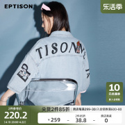 Eptison夏季刺绣字母LOGO牛仔衬衫男女潮流街头宽松短袖上衣