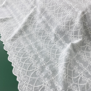 纯棉布料米白色棉线刺绣棉布连衣裙衬衫服装面料桌布手工装饰布