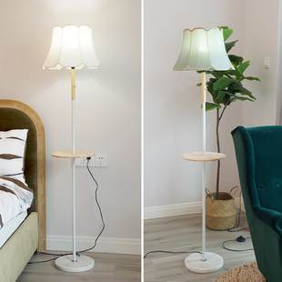 落地灯置物架带茶几布艺原木大理石客厅卧室简约现代时尚个性北欧