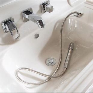 洗手盆水龙头家用洗脸盆冷热开关，抽拉铜一字，喷头浴室柜入墙四件套