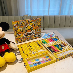 g.duck小黄鸭67件套儿童水彩笔，绘画套装可水洗小学生画画工具礼盒
