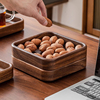 胡桃木干果盒方形坚果盒可堆叠托盘木质茶点盘，圆形果盘甜点糕点盘