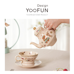 yoofun英式下午茶具套装小熊，陶瓷子母壶生日礼物结婚礼物茶壶送礼