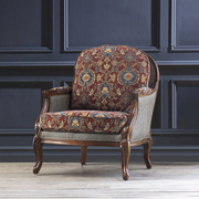 红色复古美式乡村沙发椅老虎椅客厅休闲椅羽绒美国进口布设计师款
