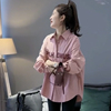 韩国东大门春夏季防晒字母，印花长袖衬衫，女中长款polo领设计感上衣