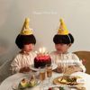 韩国ins创意diy生日帽，宝宝周岁装饰无纺布，派对毛毡帽子黄色小尖帽