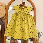 韩国女童夏装复古波点连衣裙2023洋气儿童娃娃领宝宝背心裙子