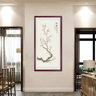 新中式喜上眉梢入户玄关挂画客厅过道走廊装饰画竖版禅意花鸟壁画