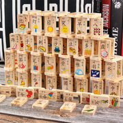 儿童木制益智拼装积木，100片双面汉字多米诺木质多米诺骨牌
