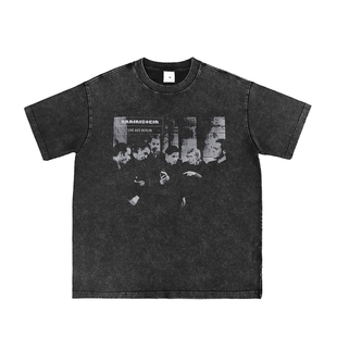 Rammstein德国战车水洗做旧复古灰美式街头朋克摇滚乐队长短袖T恤