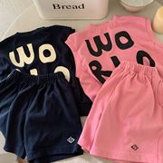 夏季男童套装儿童，韩版休闲宽松纯色，字母印花无袖短裤运动套装