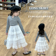 女童半身裙春装2024韩版洋气，儿童长袖t恤打底衫裙子两件套装