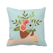 蜗牛花盆粉色蓝色手方形抱枕靠枕沙发靠垫双面含芯礼物