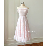 衣阁里拉粉色法式洋装，小礼服礼裙伴娘，服女夏连衣裙66840