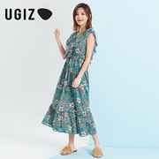 UGIZ夏季韩版女装时尚碎花长裙甜美雪纺连衣裙女UBOE912