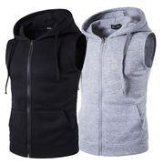 Vest hooded zippered vest jacket for men马甲连帽拉链背心外套