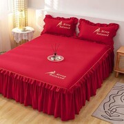 床裙床笠纯棉床单单件，结婚红色床罩款2023带裙边的二合一网红