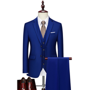 宝蓝色男士商务免烫西装，套装外套马甲，裤子三件套西服大码纯色礼服