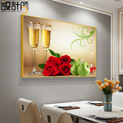 餐厅装饰画饭厅歺现代简约厨房，餐桌墙上挂画水果，酒杯饭店墙面壁画