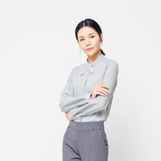 梵多妮2023春夏灰色衬衫女长袖大码显瘦韩版薄款通勤OL雪纺衫