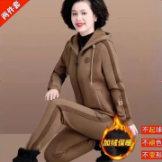 中老年妈妈运动服套装秋冬季加绒加厚大码外套宽松显瘦两件套