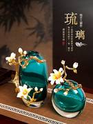 新中式轻奢琉璃花瓶摆件水晶玻璃客厅酒柜家居装饰珐琅彩高档饰品
