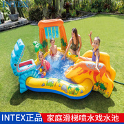 intex儿童充气水池游泳池，家庭海洋球池沙池喷水戏，水池滑梯水乐园