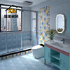 地中海蓝色卫生间地砖厨房，格子仿古砖阳台浴室瓷砖，地爬墙300