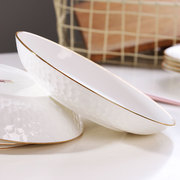 可微波炉金边碟子家用深盘子餐盘菜盘汤盘骨瓷创意圆形陶瓷碟子