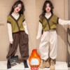 韩系女童假二件拼接毛衣，套装洋气中大童半高领，打底奶奶裤两件套潮