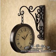 铁艺双面钟时尚欧式钟大号(钟大号，)钟双面，挂钟创意客厅壁挂钟静音钟表