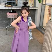 童裙2023夏款女童韩版吊带连衣裙儿童紫色背心吊带两件套r火