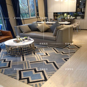 时尚格子美式蓝色家用地毯沙发，茶几客厅地毯卧室床边书房手工地毯