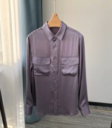澳洲小众灰紫色砂洗真丝，素绉缎宽松版长袖衬衫，+斜裁长裤套装
