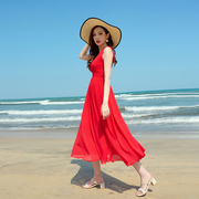 雪纺连衣裙2023女防晒衣夏季红色裙子套装显瘦旅游度假沙滩裙