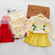 儿童毛衣套装秋冬宝宝洋气甜美两件套女童可爱针织衫＋半身裙