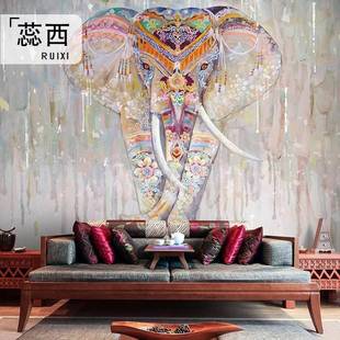 蕊西大象墙纸轻奢客厅壁布背景墙美式油画墙布电视墙壁画玄关壁纸