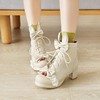 韩版短靴女童洛丽塔lolita高跟皮鞋学生可爱系带拉链亲子小码靴