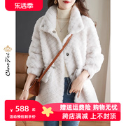 韩版颗粒羊剪绒大衣女，2023中长款年轻冬装羊羔毛皮草(毛皮草)一体外套