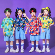六一儿童演出服港风花衬衫复古男女童幼儿园表演小学生啦啦队服装