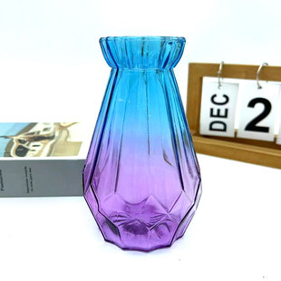蓝紫玻璃瓶水培植物陶瓷盆欧式创意家用透明室内客厅办公摆件