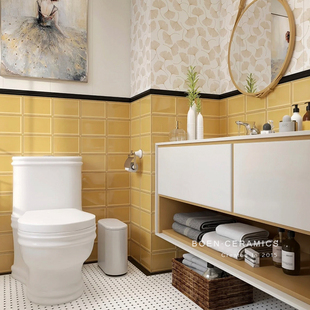 柏恩法式卫生间复古黄色面包，砖浴室墙砖厕所，厨房防滑小花砖地砖