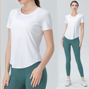 定制白色t恤短袖女衣修身长，款宽松版，下摆跑步健身瑜伽服印字logo