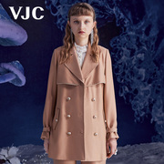 VJC/威杰思秋冬女装咖色西装领风衣高级感收腰短款外套