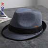 mrduck经典人字纹亚麻男女礼帽，英伦绅士爵士，帽夏天透气卷边凉帽